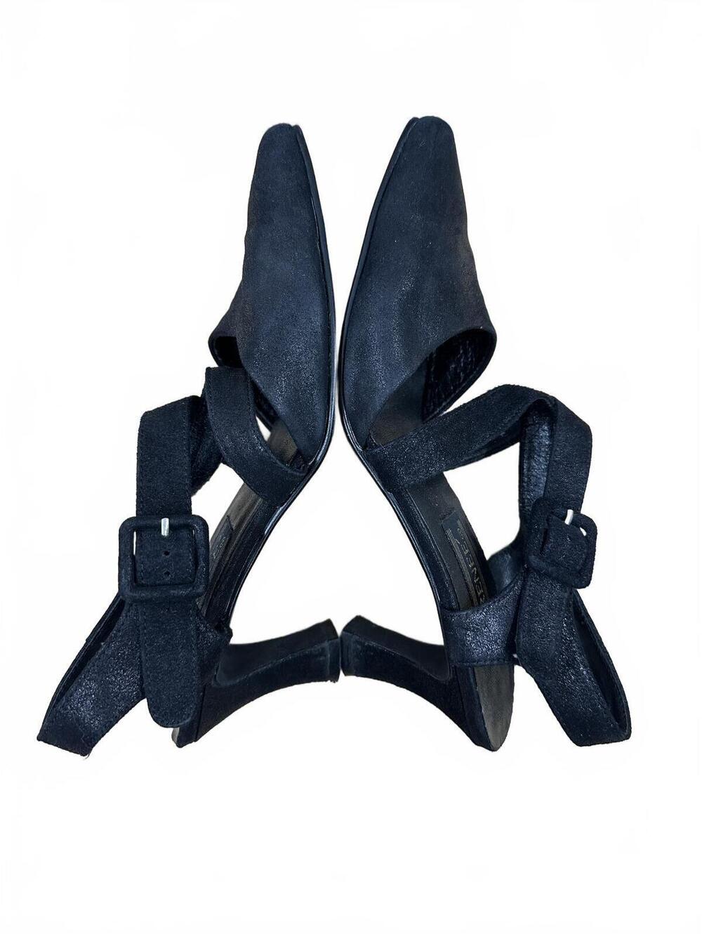 J. Renee Black Pointed Toe Slingback Kitten Heels - Picture 4 of 8